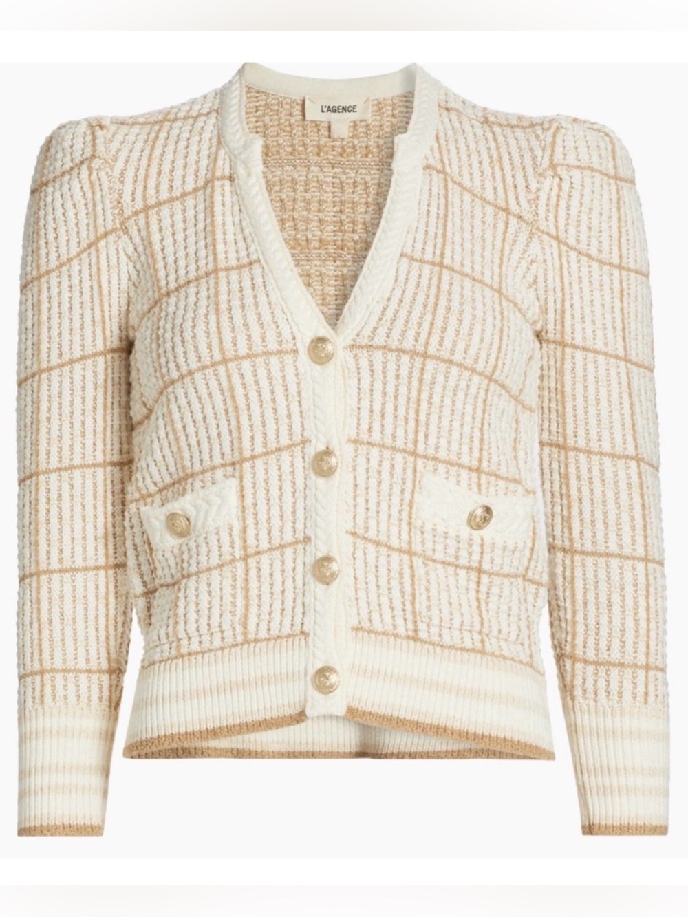 L'Agence Jenni Ivory Puff Sleeve Cardigan